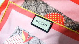 Gucci Les Pommes Apples & Hearts Print Monogram Silk Scarf