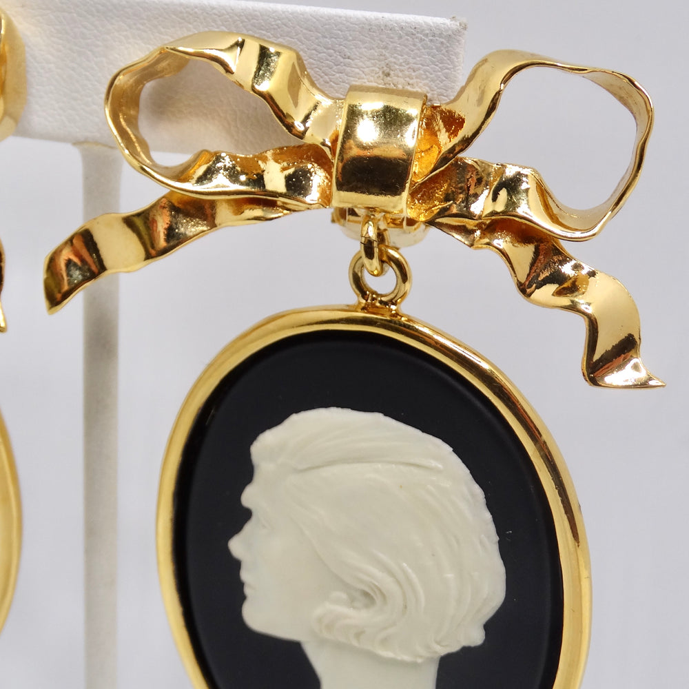 Chanel Rare 1980s Large Gold Tone Cameo Earrings