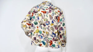 1980s Hermes Mineraux Geo Rock Print Silk Printed Button-Up Top