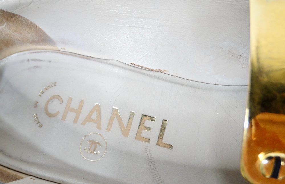 Chanel Black Suede Interlocking CC Logo Plate Loafer Heels circa 1990s