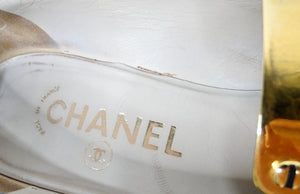 Chanel Black Suede Interlocking CC Logo Plate Loafer Heels circa 1990s