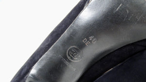 Chanel Black Suede Interlocking CC Logo Plate Loafer Heels circa 1990s