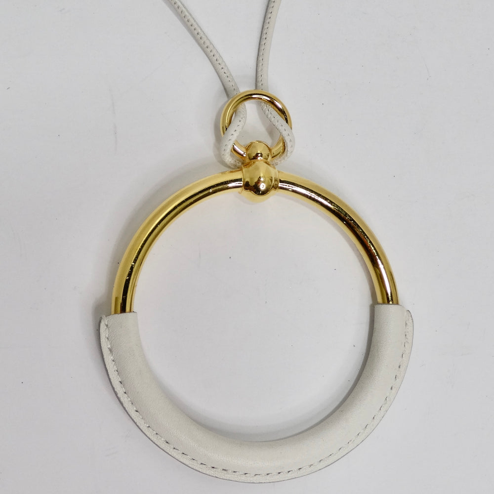 Hermes White Leather Loop Pendent Necklace