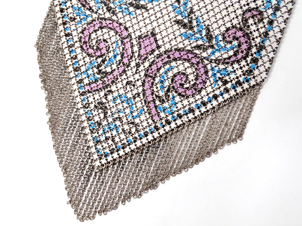 Mandalian Chainmail Mesh Enamel Print Purse 1920s
