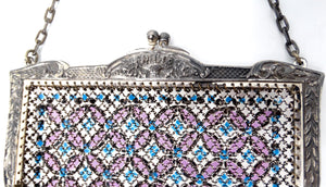 Mandalian Chainmail Mesh Enamel Print Purse 1920s