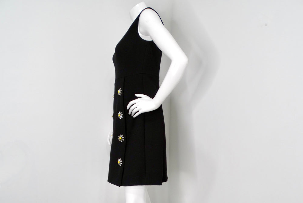 Dolce & Gabbana Black Sleeveless Dress With Daisy Crystal Accents