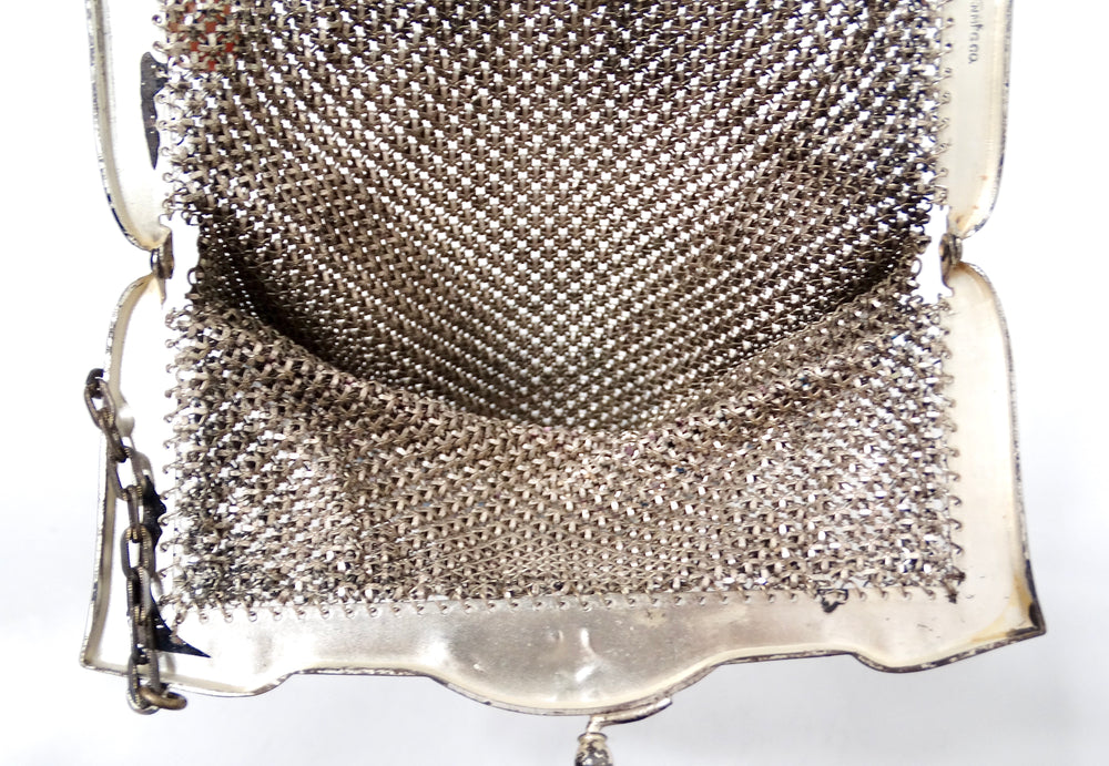 Mandalian Chainmail Mesh Enamel Print Purse 1920s