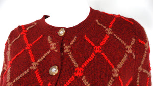 Chanel Red Diamond Print Cashmere Cardigan 2024