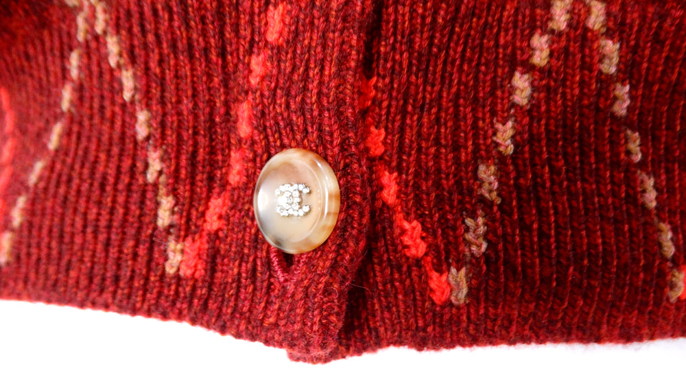 Chanel Red Diamond Print Cashmere Cardigan 2024