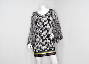 Missoni Crochet Printed Bell Sleeve Mini Dress