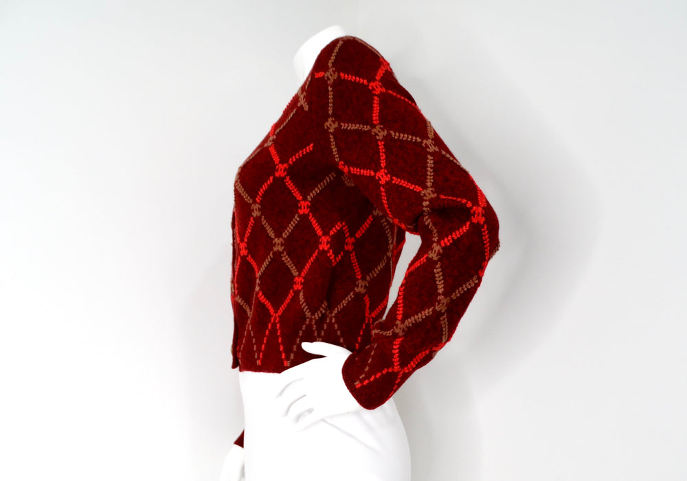 Chanel Red Diamond Print Cashmere Cardigan 2024