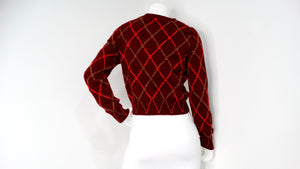 Chanel Red Diamond Print Cashmere Cardigan 2024