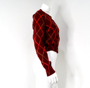 Chanel Red Diamond Print Cashmere Cardigan 2024