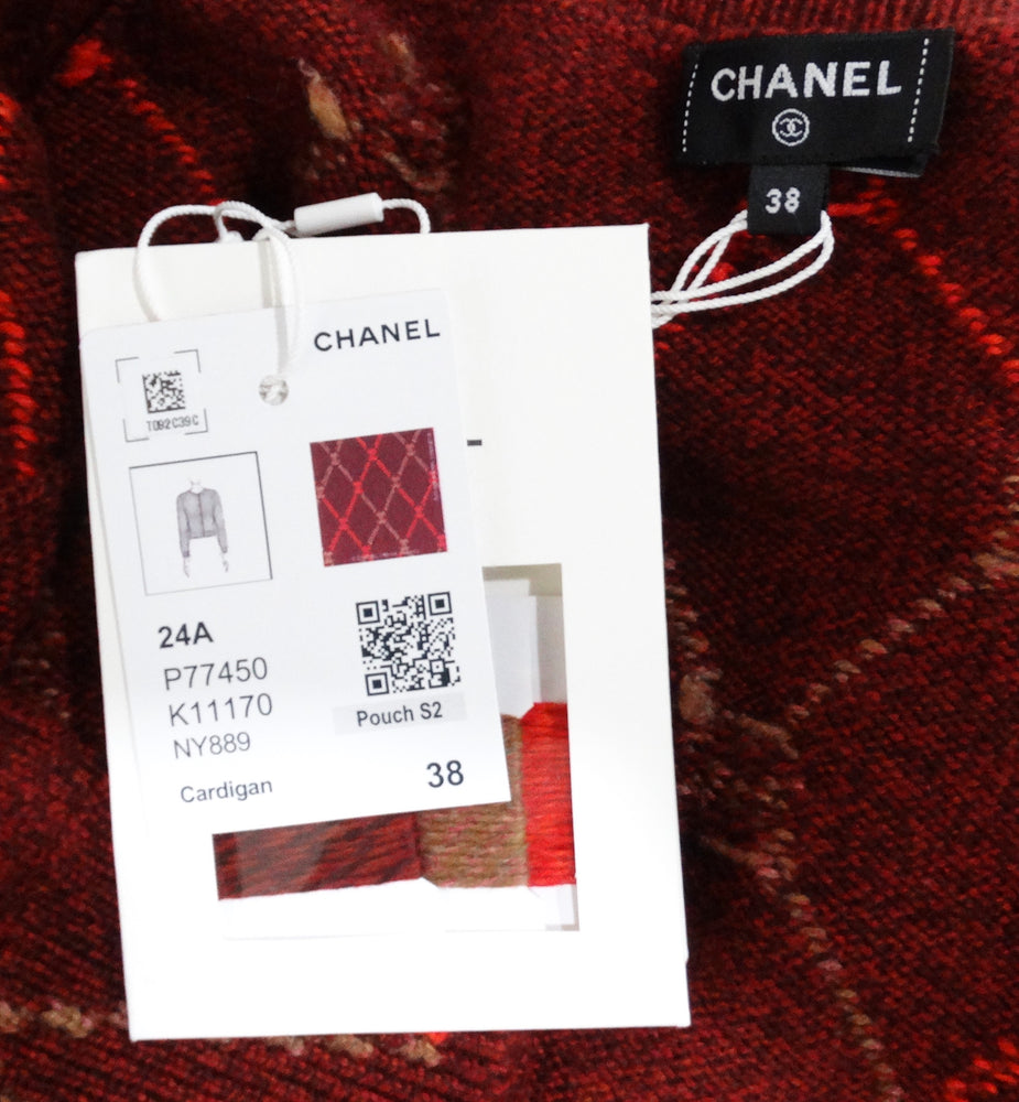 Chanel Red Diamond Print Cashmere Cardigan 2024