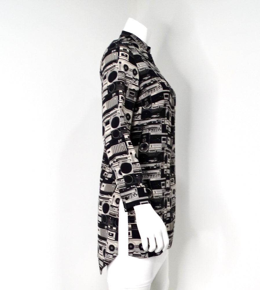 Akris Punto Stereo Print Half-Zip Blouse