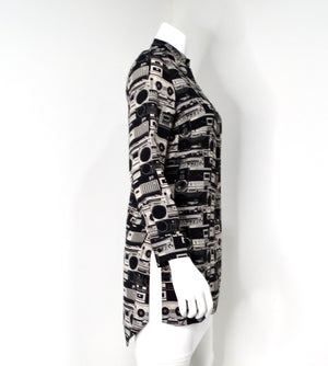 Akris Punto Stereo Print Half-Zip Blouse