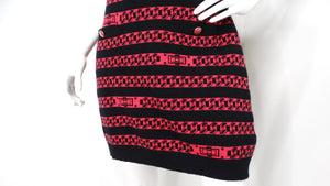 Chanel Black & Pink Chain Link Pattern Cashmere Sleeveless Mini Dress