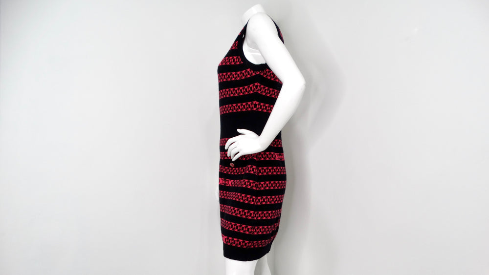 Chanel Black & Pink Chain Link Pattern Cashmere Sleeveless Mini Dress