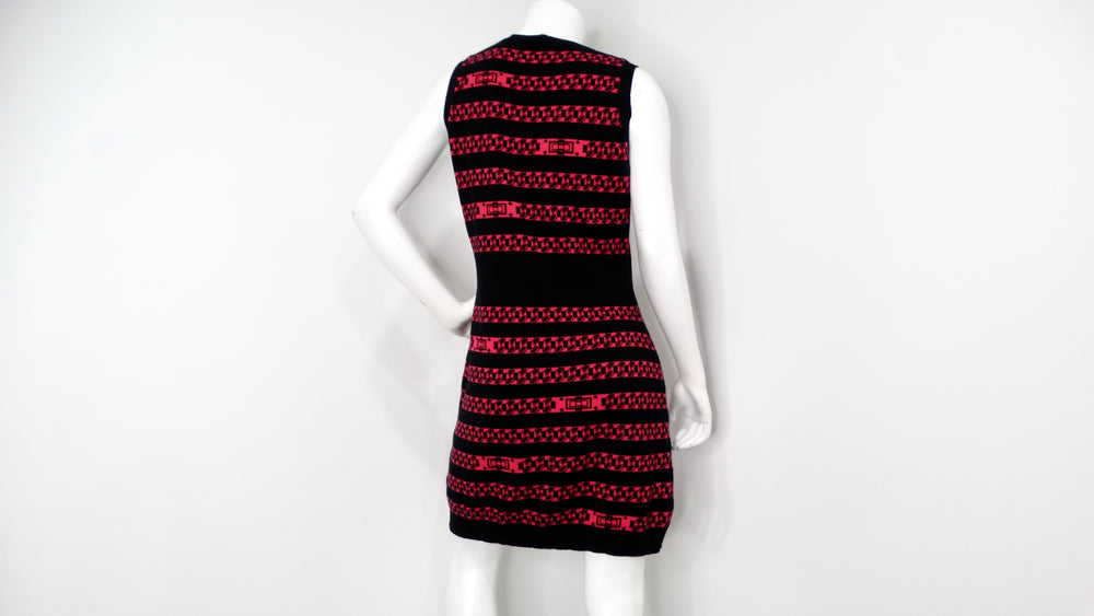 Chanel Black & Pink Chain Link Pattern Cashmere Sleeveless Mini Dress