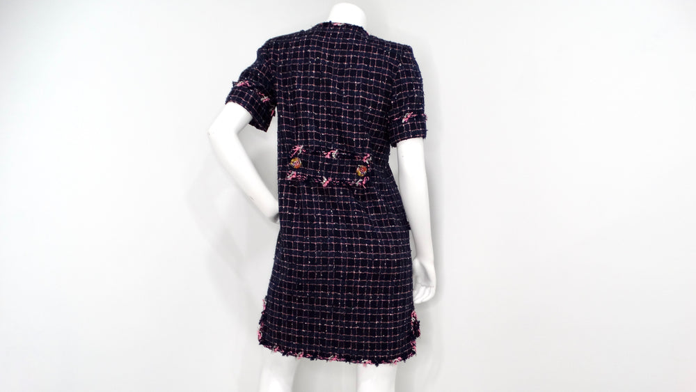 2015 Chanel Fantasy Blue & Pink Tweed Button-Up Mini Dress 2015 Chanel Fantasy Blue & Pink Tweed Button-Up Mini Dress