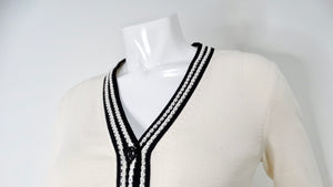 Chanel White & Black Striped V-Neck Cardigan 2019