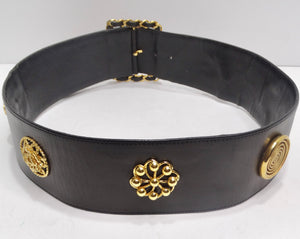 Chanel Rare 1980s Victoire De Castellane Gold Tone Black Leather Belt