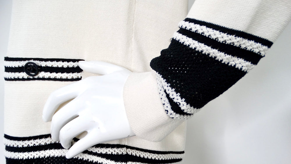 Chanel White & Black Striped V-Neck Cardigan 2019