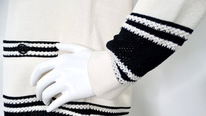 Chanel White & Black Striped V-Neck Cardigan 2019