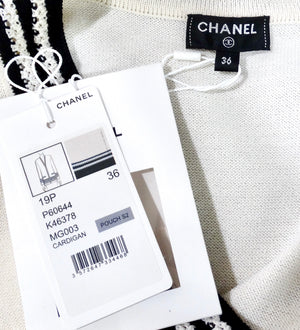 Chanel White & Black Striped V-Neck Cardigan 2019