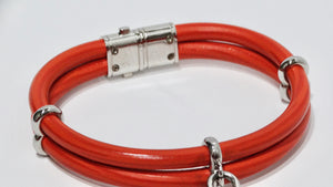 Louis Vuitton Double Leather Chord Bracelet and LV Silver Lock Charm