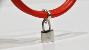 Louis Vuitton Double Leather Chord Bracelet and LV Silver Lock Charm