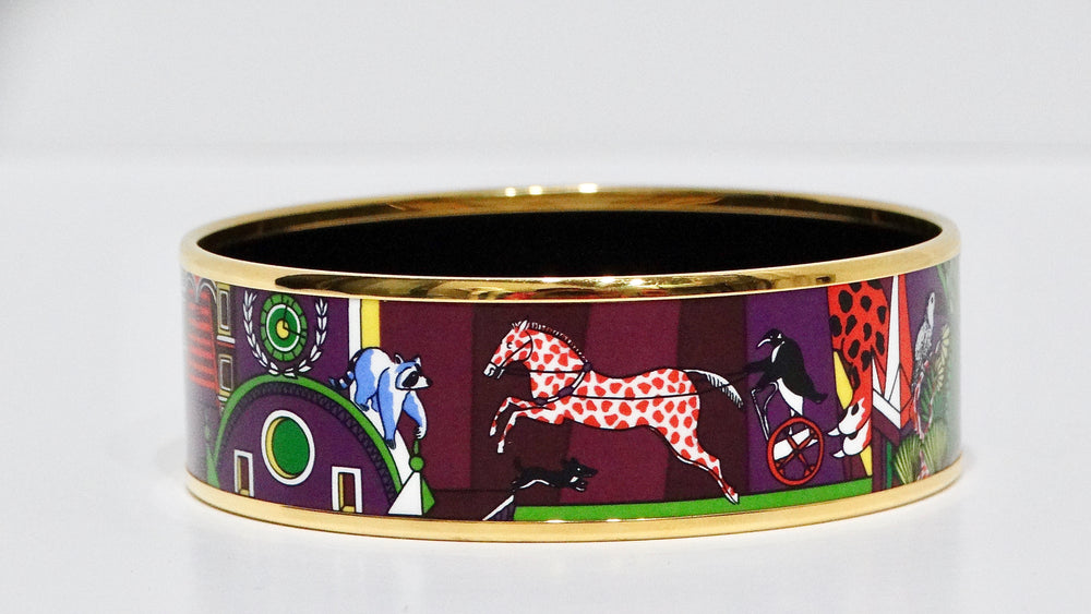 Hermes Enamel 18k Gold Plated "Animapolis Au Paradis" Motif Bracelet