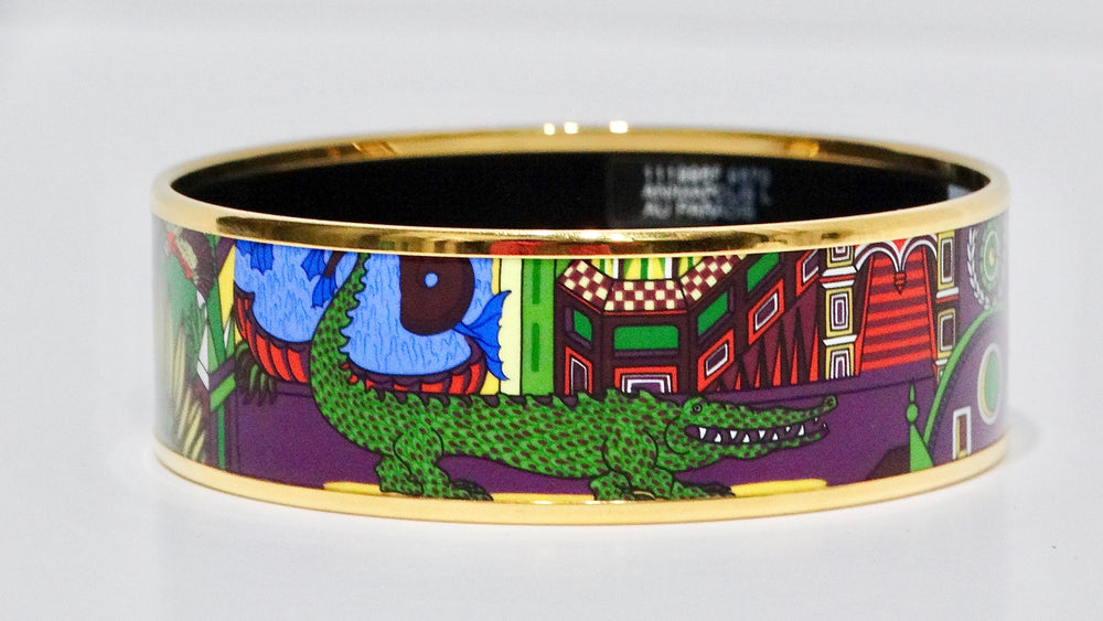 Hermes Enamel 18k Gold Plated "Animapolis Au Paradis" Motif Bracelet