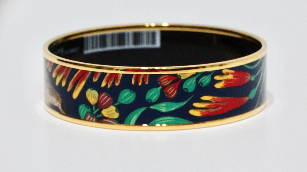 Hermes Enamel 18k Gold Plated "Marche De Savana Exotique" Motif Bracelet