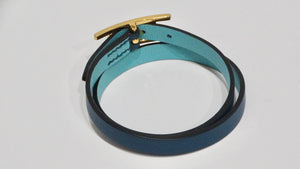 Hermes Behapi Double Tour Two-Toned Blue Leather Wrap Bracelet