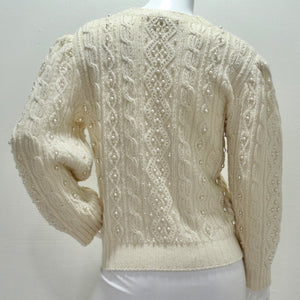 Gucci Cream Pearl Embellished Wool Cable Knit Sweater – Vintage by Misty