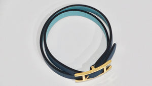 Hermes Behapi Double Tour Two-Toned Blue Leather Wrap Bracelet