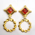 Karl Lagerfeld 1980s Gold Plated Red Stone Dangle Earrings