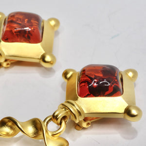 Karl Lagerfeld 1980s Gold Plated Red Stone Dangle Earrings