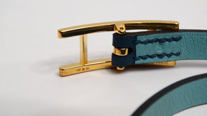 Hermes Behapi Double Tour Two-Toned Blue Leather Wrap Bracelet