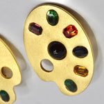 Karl Lagerfeld 1980s Gold Plated Paint Palette Motif Multicolor Gem Earrings