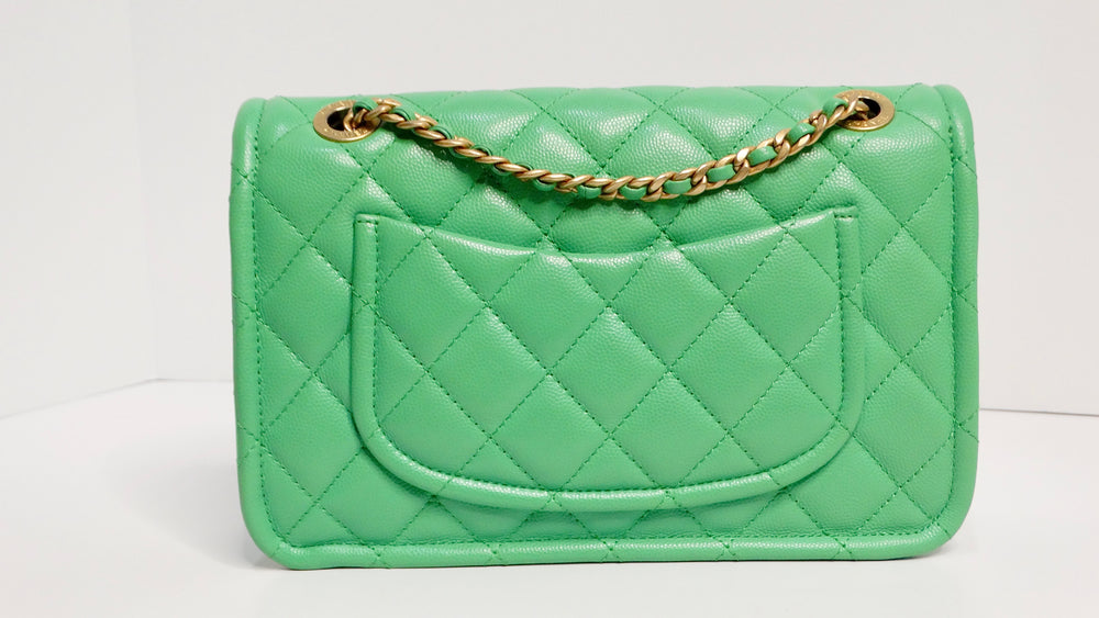 2021 Chanel Mint Green Caviar Leather Flap Bag