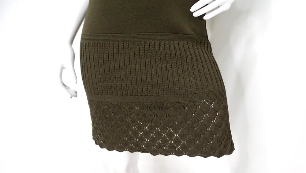 Chanel Green Off-The-Shoulder Crystal Brooch Detailed Knit Dress 2008