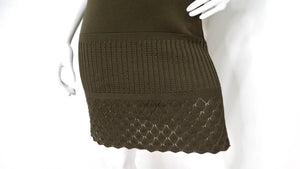 Chanel Green Off-The-Shoulder Crystal Brooch Detailed Knit Dress 2008