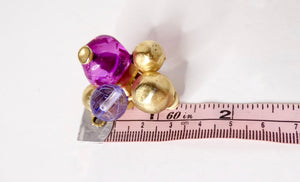 Vintage Purple Beaded Cluster 14k Gold Plated Clip-On Earrings