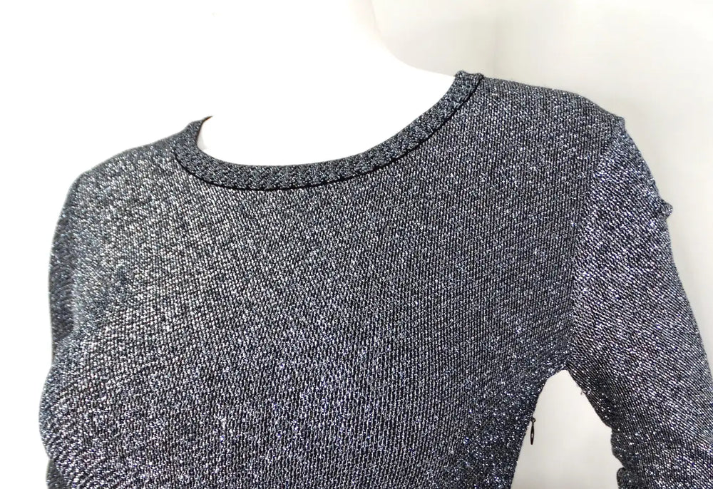 Chanel Metallic Pleated Long-Sleeve Dress