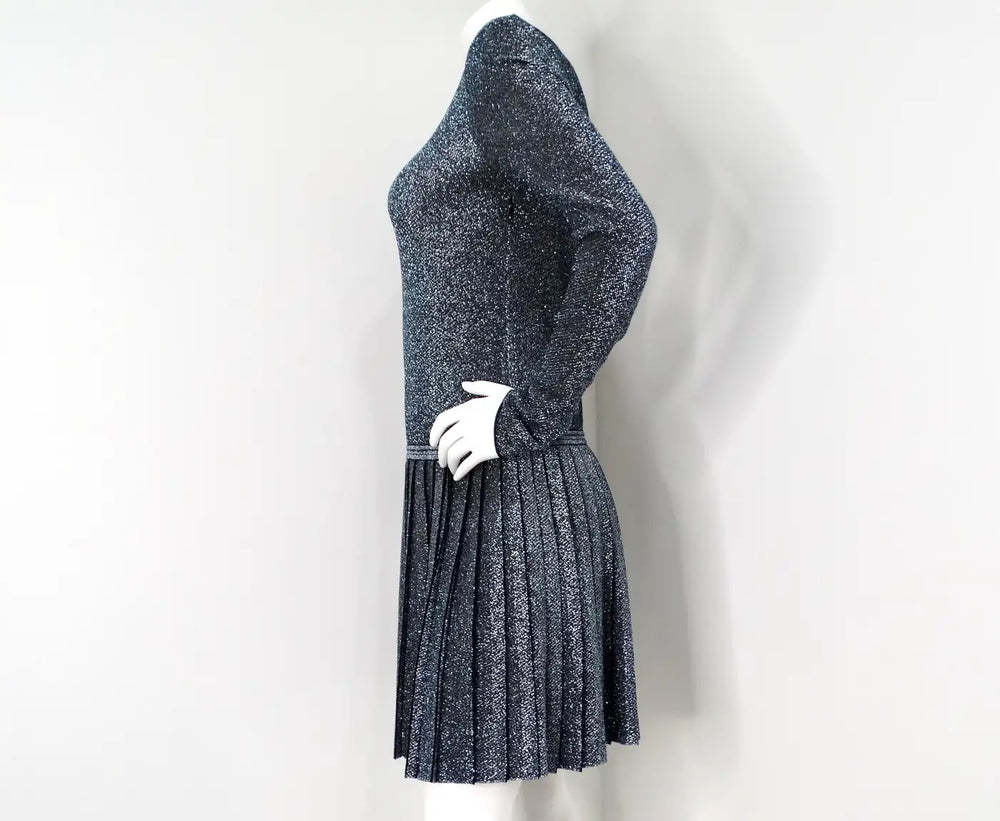 Chanel Metallic Pleated Long-Sleeve Dress