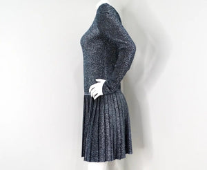 Chanel Metallic Pleated Long-Sleeve Dress