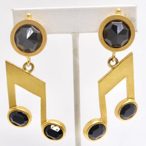 Karl Lagerfeld 1980s Gold Tone Music Note Earrings