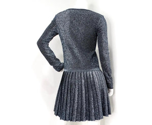 Chanel Metallic Pleated Long-Sleeve Dress